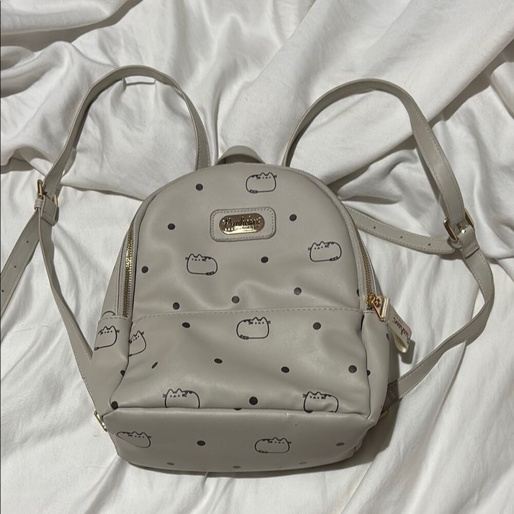 Pusheen Polka Dot Gray Backpack with adjustable straps euc used once like new